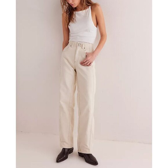 🆕 FREE PEOPLE We The Free Aster Straight Leg Jeans / Cream - Picture 2 of 15